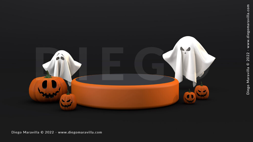 3d Halloween podium with ghost and pumpkin