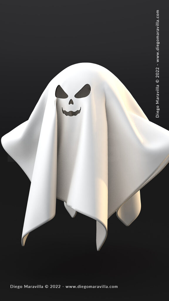3d flying ghost happy halloween isolated background