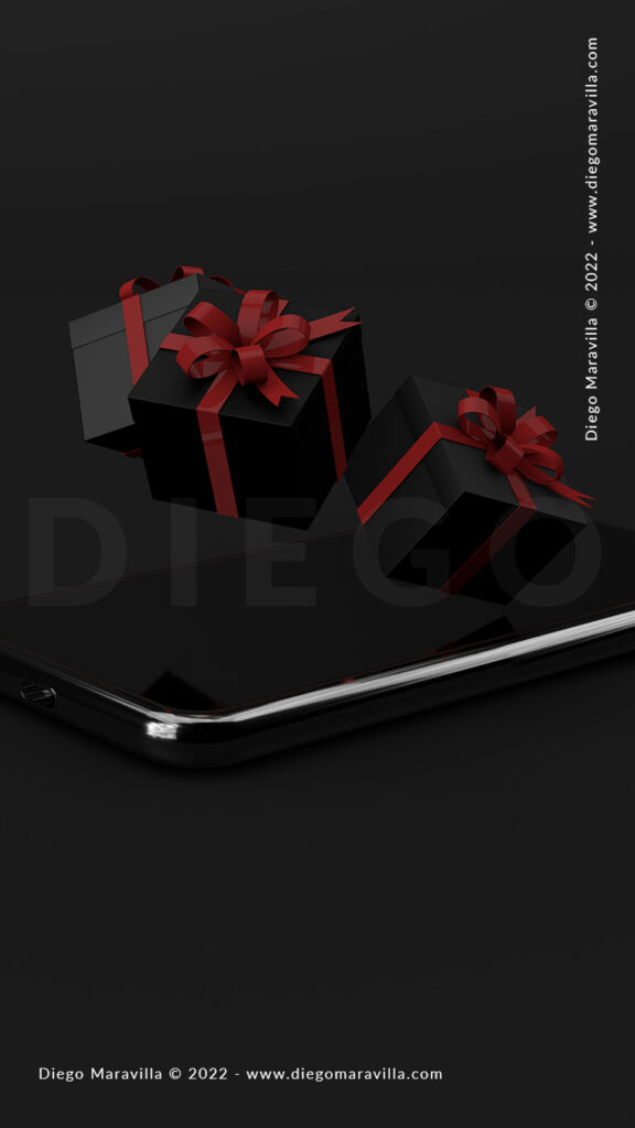 Black Friday Business concept with smartphone and black gift 3D Render