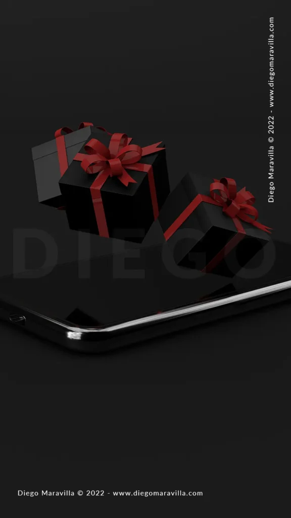 Black Friday Business concept with smartphone and black gift 3D Render