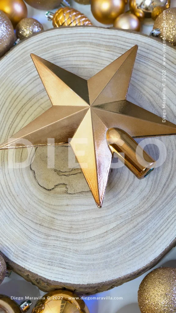 Christmas star on wooden log