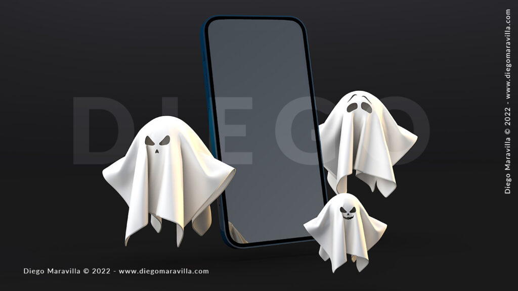 Halloween digital celebration with ghosts and smartphone mockup display