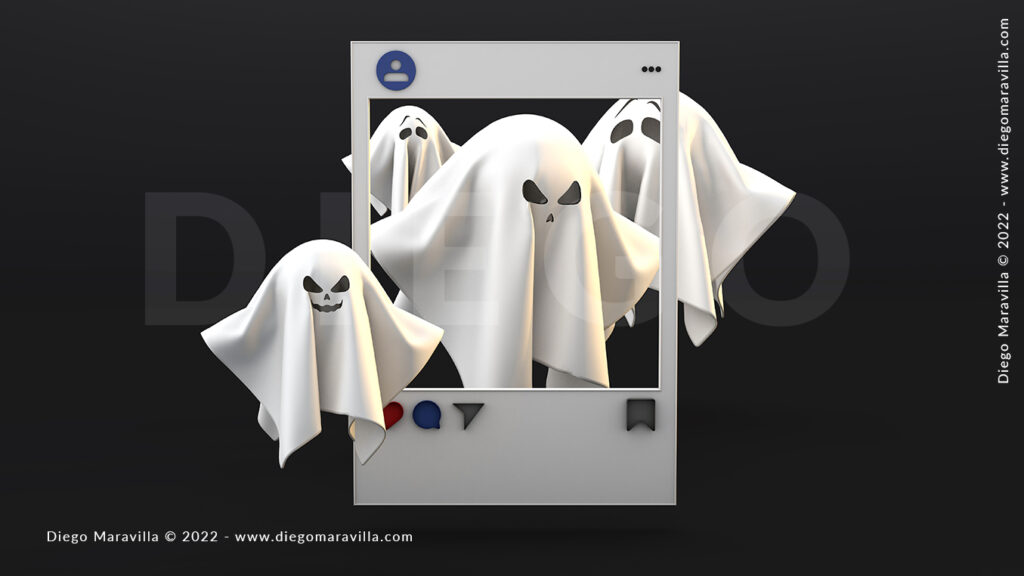 Halloween post for social media, ghosts on dark background