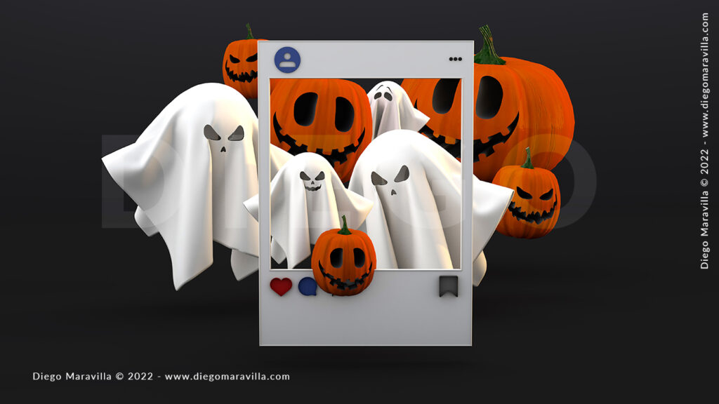 Halloween social party post social media 3D celebration