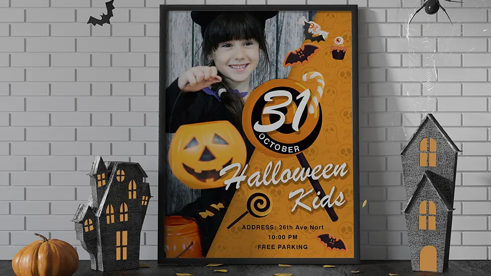 Halloween Kids party poster template: A4 210mm x 297mm