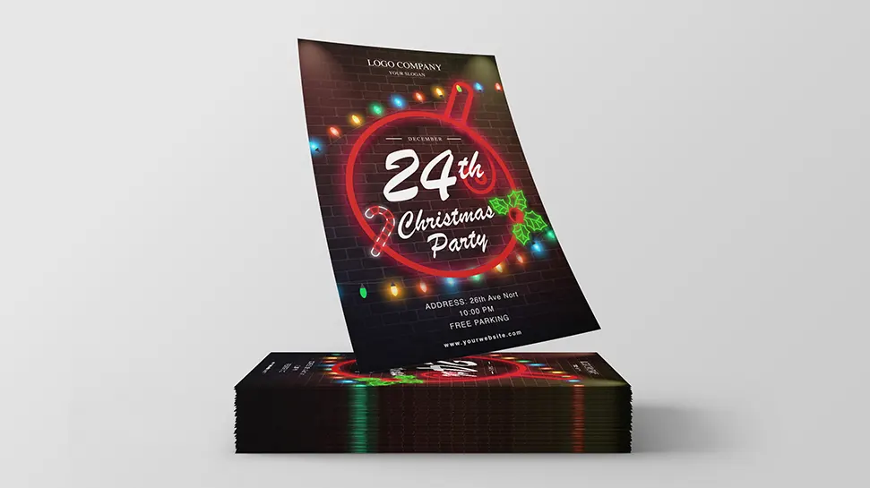 Christmas neon party - PSD template: A4 210mm x 297mm