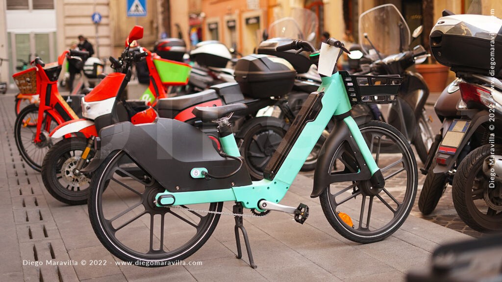 bicycles parked bike sharing station