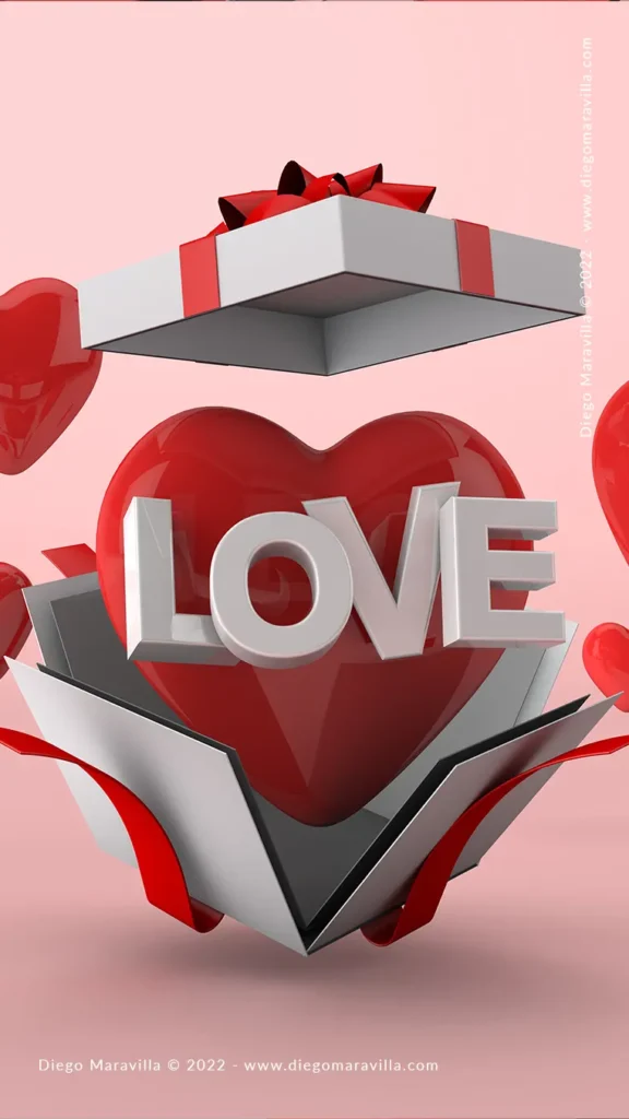 3d love with floating gift box