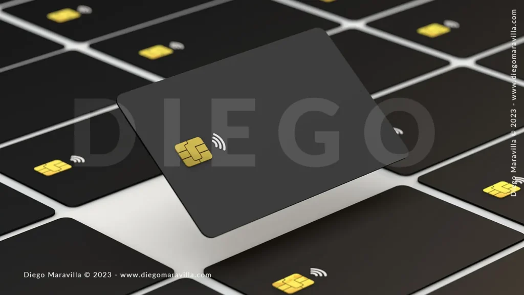 3d black credit card and gold chip