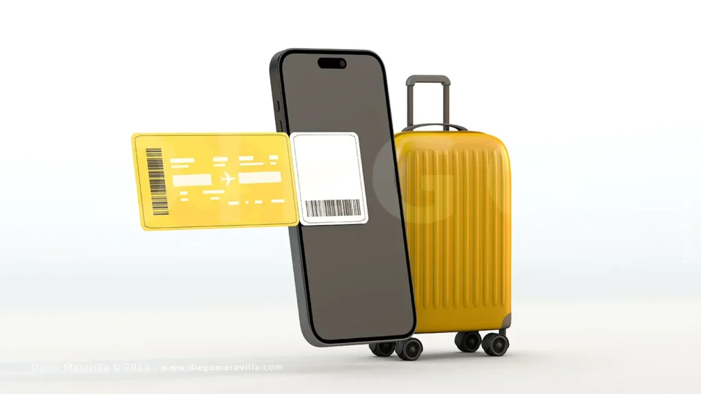 New phone and boarding pass a travel concept