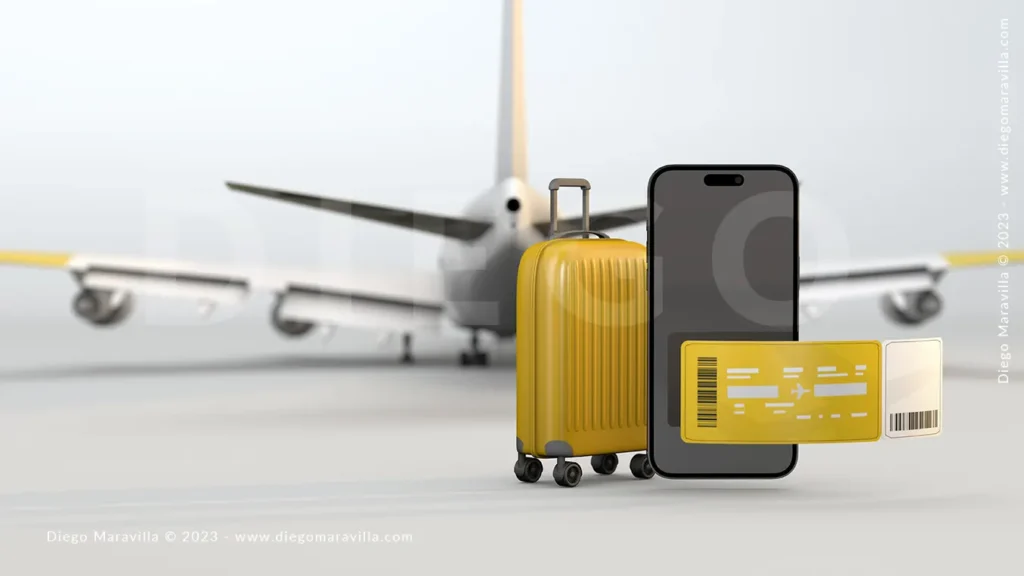 Travel agency concept with phone mockup and travel accessories