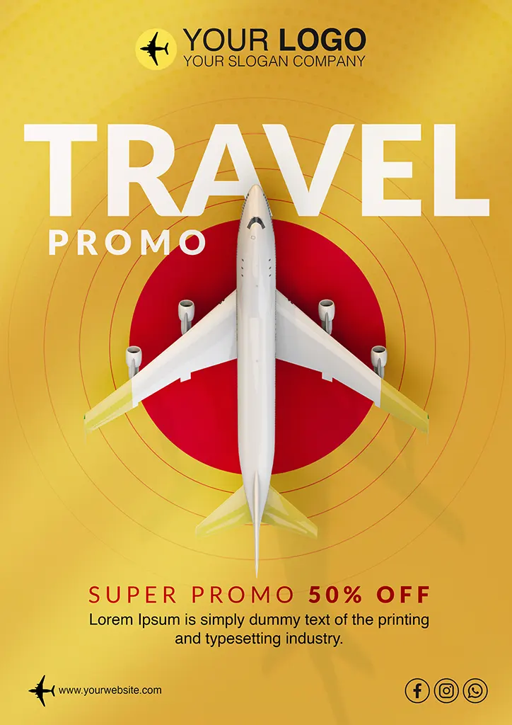 Travel flyer template super promo with airplane