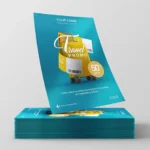 Travel promo flyer with yellow suitcase banner