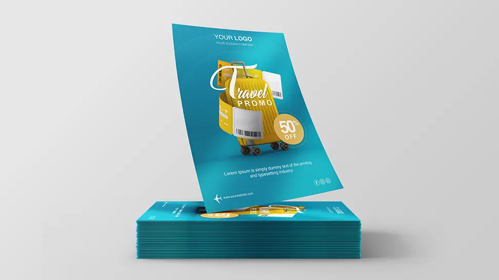 Travel promo flyer with yellow suitcase banner