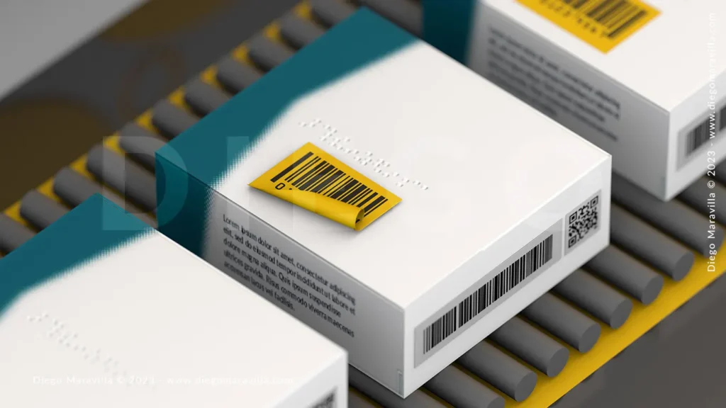 Yellow label with bar code a pharma industy concept