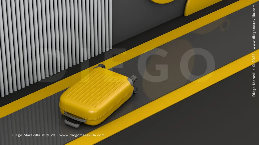Yellow luggage on baggage claim at airport a travel modern track concept