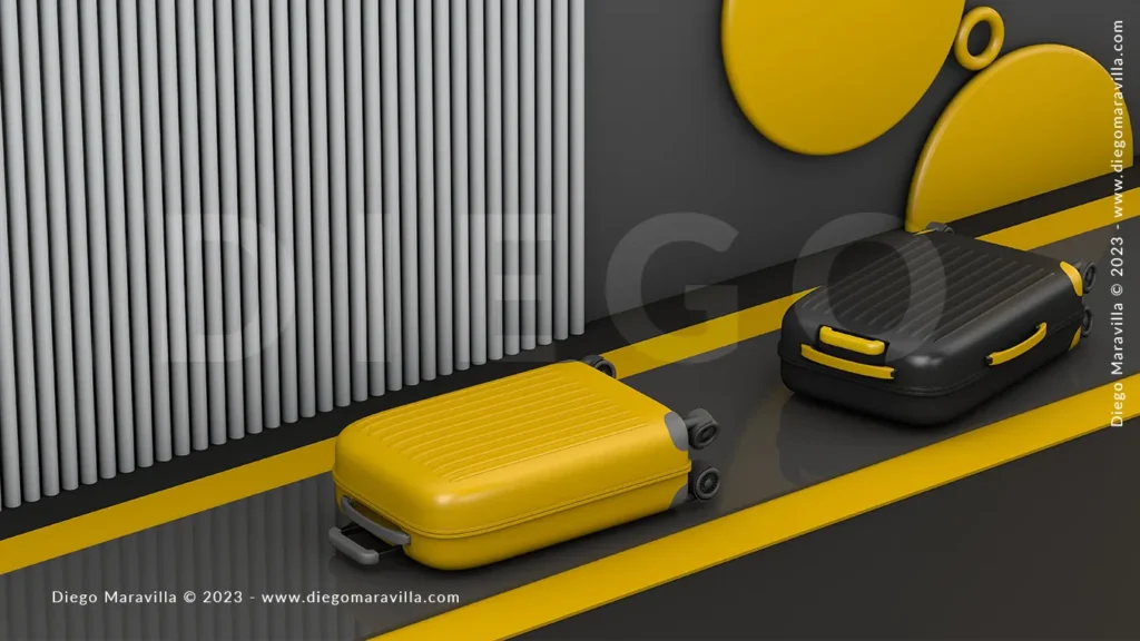 baggage claim airport with yellow suitcase and black suitcase a travel business concept