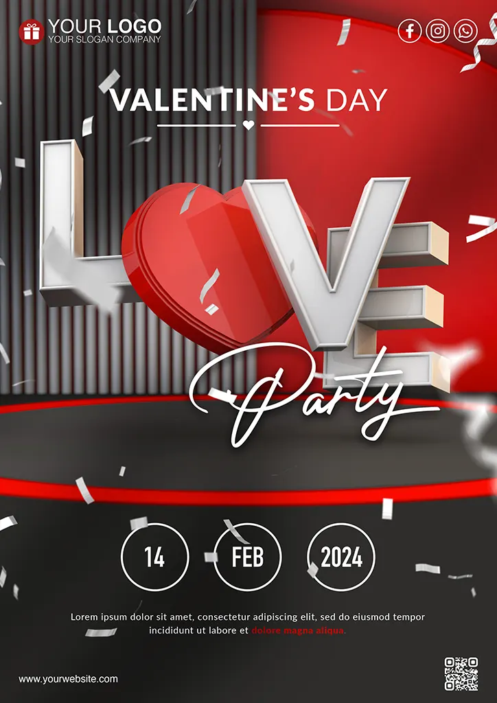 Love party poster template for valentines day
