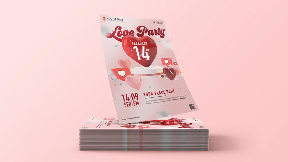 Love party poster for valentines day - PSD Template