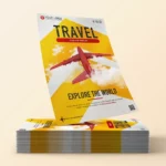Travel flyer template with red airplane