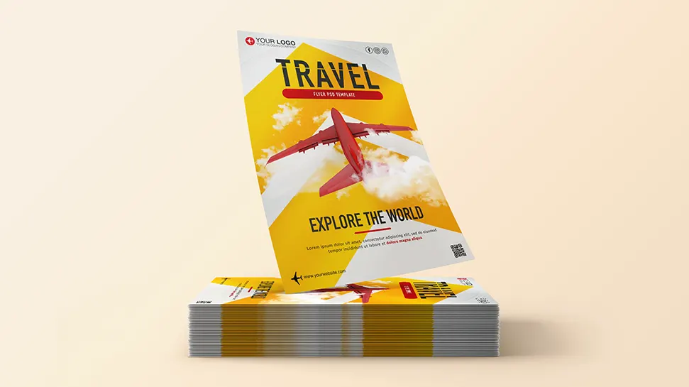 Travel flyer template with red airplane