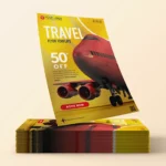 Travel flyer template with red airplane