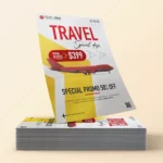 Travel promo flyer with red airplane